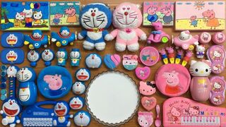 PEPPA PIG Hello Kitty & Doraemon Slime Pink vs Blue | Mixing Random Things into Glossy Slime