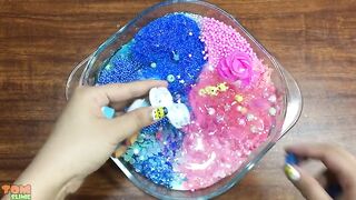 PEPPA PIG Hello Kitty & Doraemon Slime Pink vs Blue | Mixing Random Things into Glossy Slime