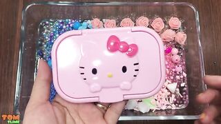 Hello Kitty and Doraemon Slime Pink vs Blue | Mixing Beads and Floam into Clear Slime | Tom Slime