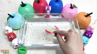 Mixing Lip Balm and Pom Poms Into Clear Slime | Relaxing Slime with Balloons Apples | Tom Slime