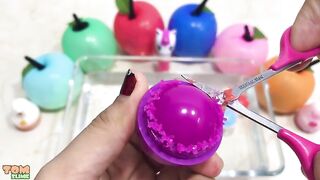 Mixing Lip Balm and Pom Poms Into Clear Slime | Relaxing Slime with Balloons Apples | Tom Slime