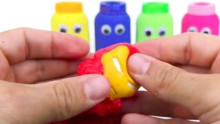 Match Rainbow Colors Squishy Balls with Kinetic Sand Milk Bottles Smiley Face Video for Kids