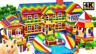 Satisfying Video | Build Mega Holiday Villa Have Giant Double Slide And Slime Pool From Magnet Balls