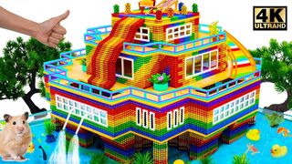 Satisfying Video | How To Make Rainbow Minecraft Fortress On Water Has Huge Slide From Rooftop