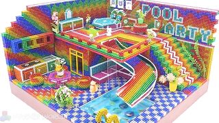 Satisfying And Relaxing With Magnet Balls | How To Make Pool Party Miniature House Has Rainbow Slide
