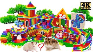 Satisfying And Relaxing With Manget Balls | How To Make Miniature Pony Castle With Rainbow Slide