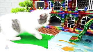DIY - How To Build Mud Cat House Has Water Slide, Swimming Pool From Magnetic Balls ( Satisfying )