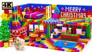 Build Santa’s Magnet House With Bedroom, Kitchen, Living Room, Pool For Hamster From Magnetic Balls