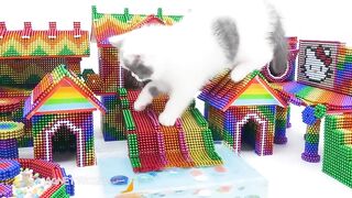 Build Cute Kitty Playground W Fish tank, Cotton Ball Pool And Rainbow Staircase From Magnetic Balls
