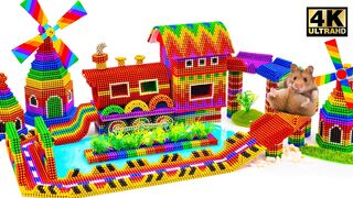 Build Train Station Playground With Windmills, Rainbow Slide For Hamster Magnetic Balls Satisfying