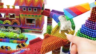 Build Train Station Playground With Windmills, Rainbow Slide For Hamster Magnetic Balls Satisfying