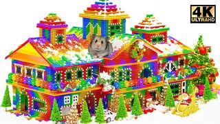 Build Santa’s Post Office with Christmas trees and Snow Man for Hamster From Magnetic Balls ASMR