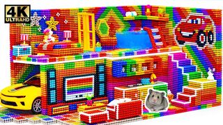 Build Miniature House With Car Garage, Modern Living Room And More For Hamster From Magnetic Ball