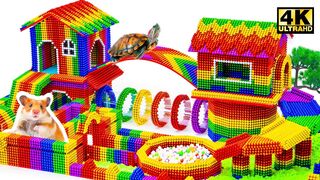 Build Huge Playground And Build Pool Maze For Turtle And Hamster From Magnetic Balls Satisfying ASMR