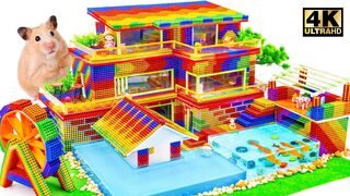 ASMR - Build Mega Villa House Has Watter Wheel and Swimming Pools for Hamster With Magnetic Balls