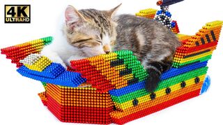 DIY - How to make Amazing Kitten Cat Pet bed is like a Pirate Boat          From Magnetic Balls