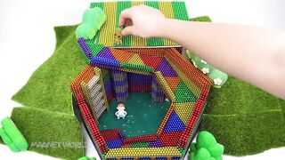 How To Build Swimming Pool Water Slide Around Secret House From Magnetic Balls (Satisfying)