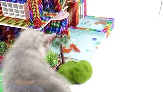Satisfying Relaxing With Magnet | Build Beautiful Kitty Mansion House and Swimming Pool For Cats