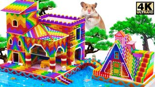 Satisfying and Relaxation with Magnet | Build Double Mud House Around Swimming Pool For Cute Hamster