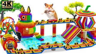 Build Rabbit Playground, Swimming Pools Has Water Slide For Hamster From Magnetic Balls (Satisfying)