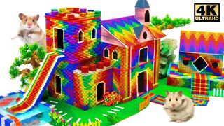Build America Castle House with Playground Slide For Hamster From Magnetic Balls ( Satisfying )