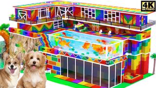 DIY - Build Beautiful Puppy Villa On The Mountain With Fish Pond From Magnetic Balls ( Satisfying )