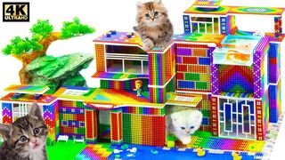 Pets House - Build Kitty Mansion House and Swimming Pool For Cats From Magnetic Balls ( Satisfying )