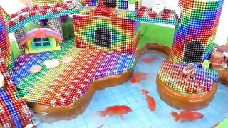Build Mud House For Abandoned Puppies And Fish Pond For Goldfish From Magnetic Balls ( Satisfying )