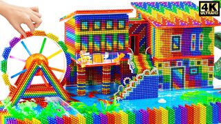 Build Most Beautiful Waterwheel Villa House and Fish Pond From Magnetic Balls ( Satisfying )