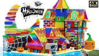 Build Halloween Villa House Around Fish Pond From Magnetic Balls ( Satisfying ) | Magnet Satisfying