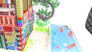 DIY - Build Waterwheel Mansion House Around Swimming Pool From Magnetic Balls (Satisfying)