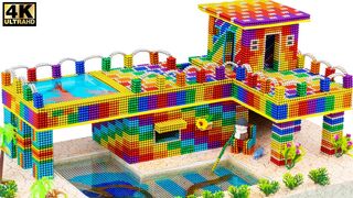 Build Two Story Mud House with Swimming Pool From Magnetic Balls ( Satisfying ) | Magnet Satisfying