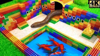 Build Swimming Pool Around Secret Underground House For Catfish Eel From Magnetic Balls (Satisfying)