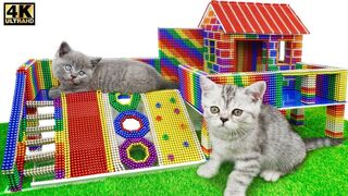 DIY - How To Build Beautiful Playground with Slide For Cats From Magnetic Balls ( Satisfying )