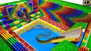 Build Swimming Pool Around The Secret Catfish Underground House From Magnetic Balls ( Satisfying )
