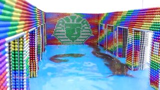 Build Secret Underground Temple With Swimming Pool For Catfish Eel From Magnetic Balls ( Satisfying)
