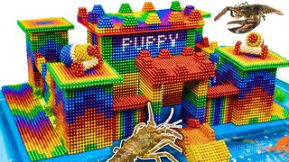 Build Amazing Lobster Fish Pond Around Puppy Castle With Magnetic Balls (Satisfying) - Magnet Balls