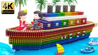 DIY - How To Make Rainbow Titanic Ship With Magnetic Balls - ASMR 4K - Magnet Balls