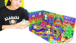 Building Miniature Magnet House with Christmas Decorations for Hamsters From Magnetic Balls (ASMR)