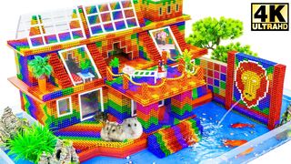 Build Beautiful House with Goldfish Pond and Lion Fountain for Hamster, Turtles From Magnetic Balls
