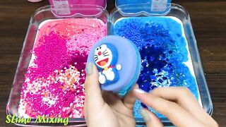 PINK  HELLO KITTY vs BLUE DORAEMON! Mixing Random Things into GLOSSY Slime ! Satisfying Slime #528