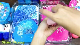 BLUE vs PINK! Mixing Random Things into GLOSSY Slime ! Satisfying Slime Videos #524