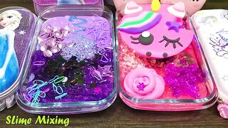 PURPLE ELSA vs PINK UNICORN! Mixing Random Things into GLOSSY Slime ! Satisfying Slime Videos #487