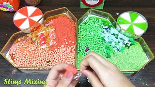 Orange vs Green ! Mixing Random Things into GLOSSY Slime ! Satisfying Slime Videos #323