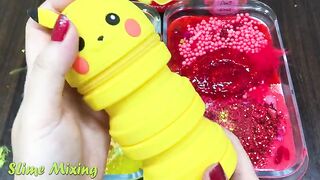 YELLOW PIKACHU vs RED BEAR ! Mixing Random Things into GLOSSY Slime! Satisfying Slime Videos #267