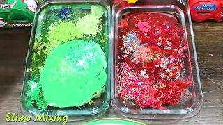 Red vs Green! Mixing Random Things into CLEAR Slime! Satisfying Slime Videos #185