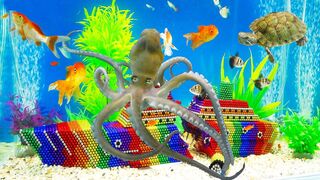 DIY - Tide Pool Octopus, Turtle Attacks Titanic Ship In Aquarium With Magnetic Balls - WOW Magnet