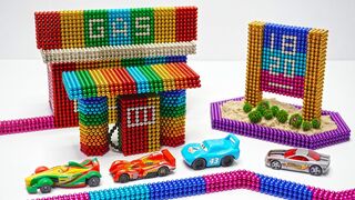 DIY How To Build Rainbow Gas Station With Magnetic Balls kinetic sand - ASMR - Magnetic Toy 4K