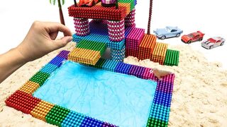 DIY How To Make 2 floors Rainbow Swimming Pool From Magnetic Balls Slime and Sand (ASMR) 4K