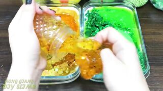 GOLD vs GREEN! Mixing Random into GLOSSY Slime ! Satisfying Slime Video #1096